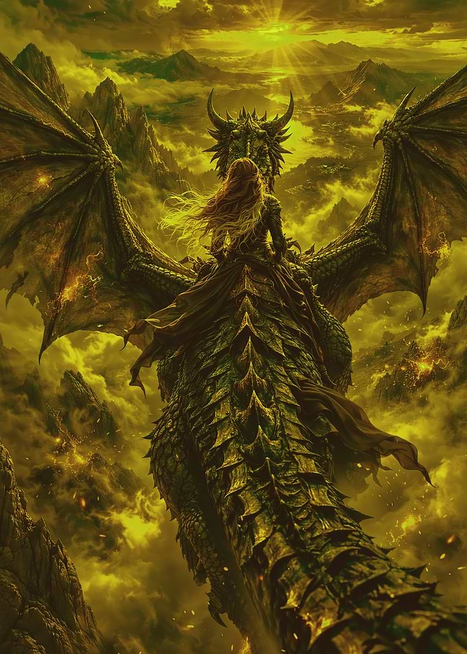 Dragon Rider in a Golden Sky