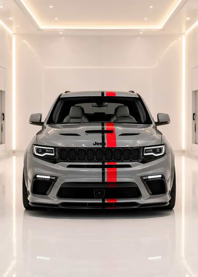 Gray Jeep Grand Cherokee with Red Stripes