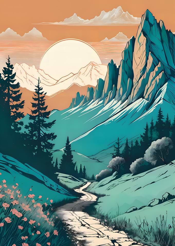 Art Mountain Landscape at Sunset