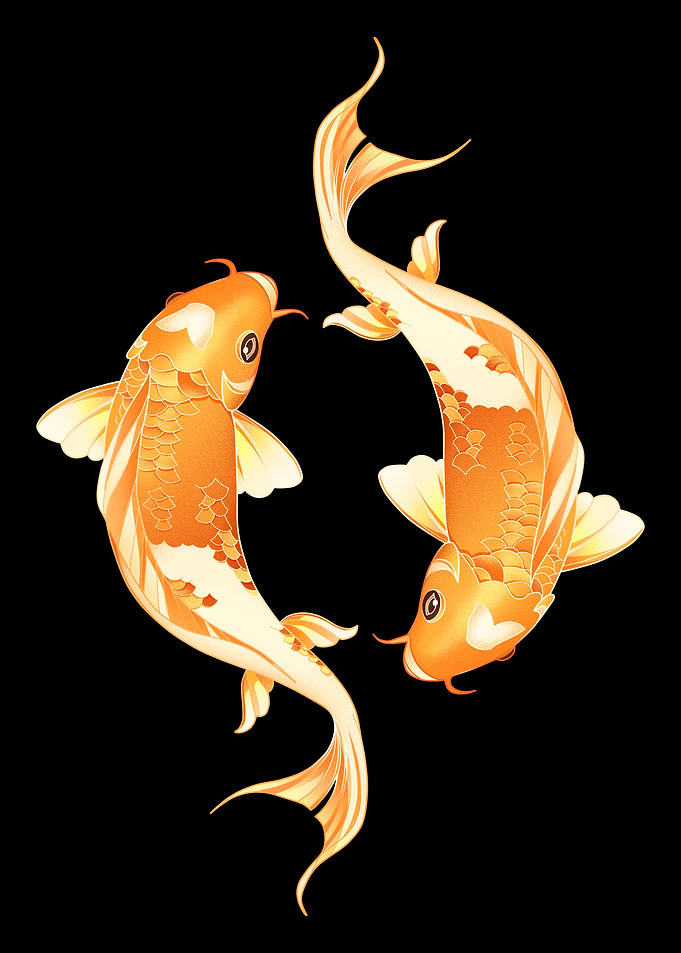 Golden Koi Fish Pair — Japanese Luck and Harmony Art Print