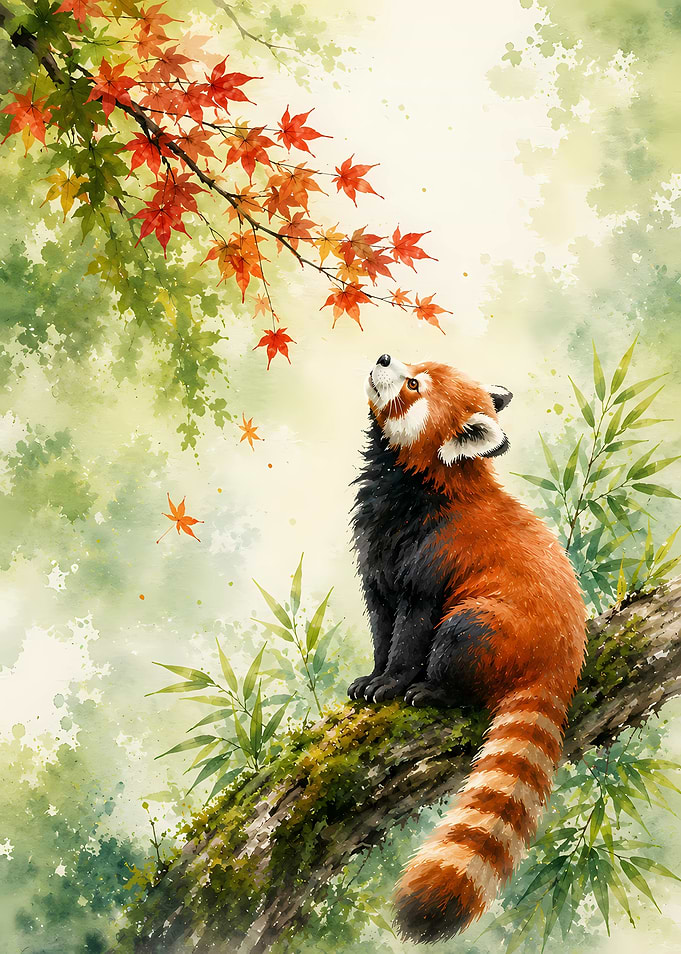Red Panda in Autumn Leaves