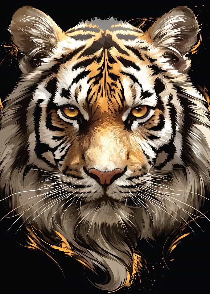 Close-up Tiger Portrait with Golden Accents
