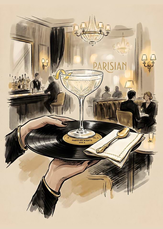 Parisian Nights Cocktail and Vinyl