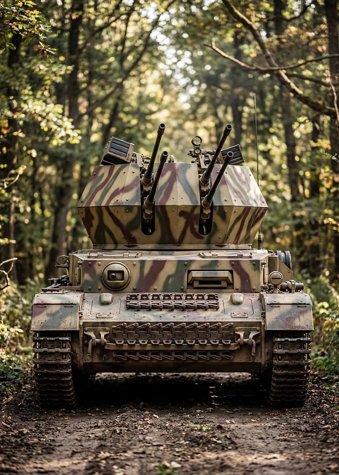 Camouflaged Tank in Forest