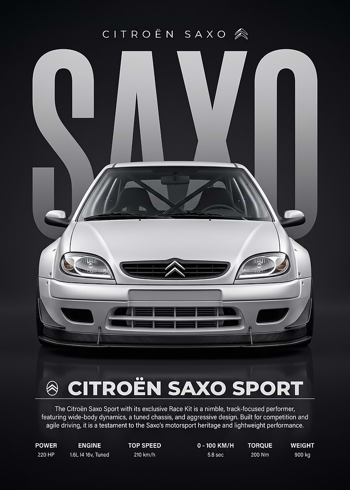 sleek white Citroën Saxo Sport Poster