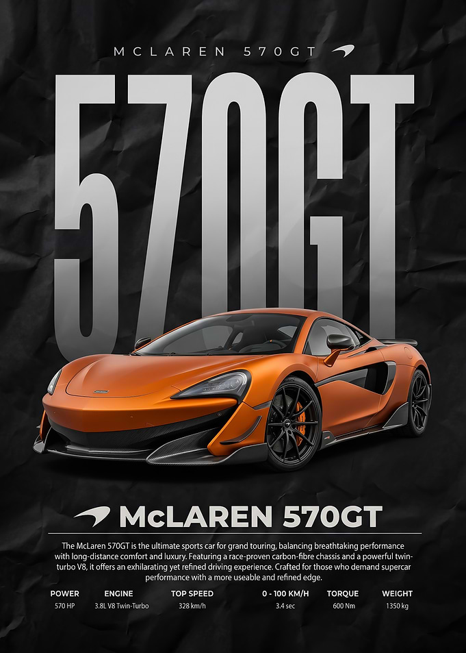 sleek McLaren 570GT Sports Car poster