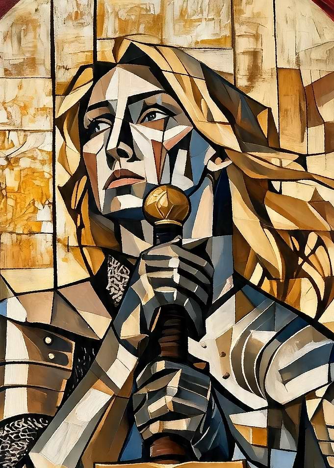 Cubist Warrior Woman with Sword