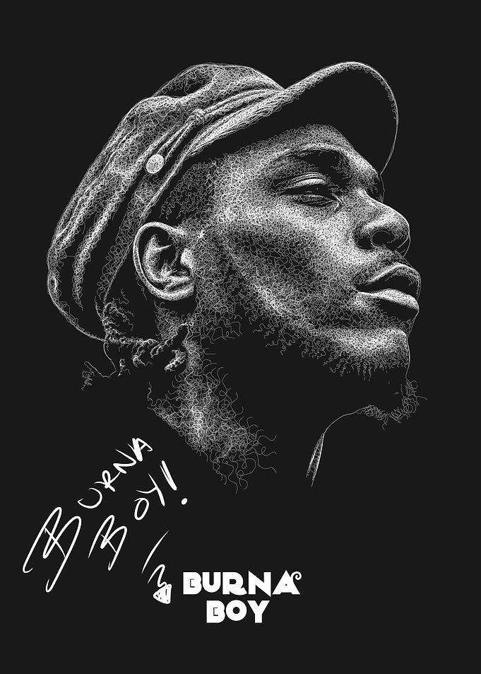 Burna Boy Scribble art style with Signature