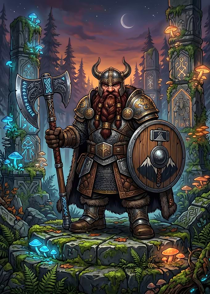 Dwarf Warrior with Axe and Shield