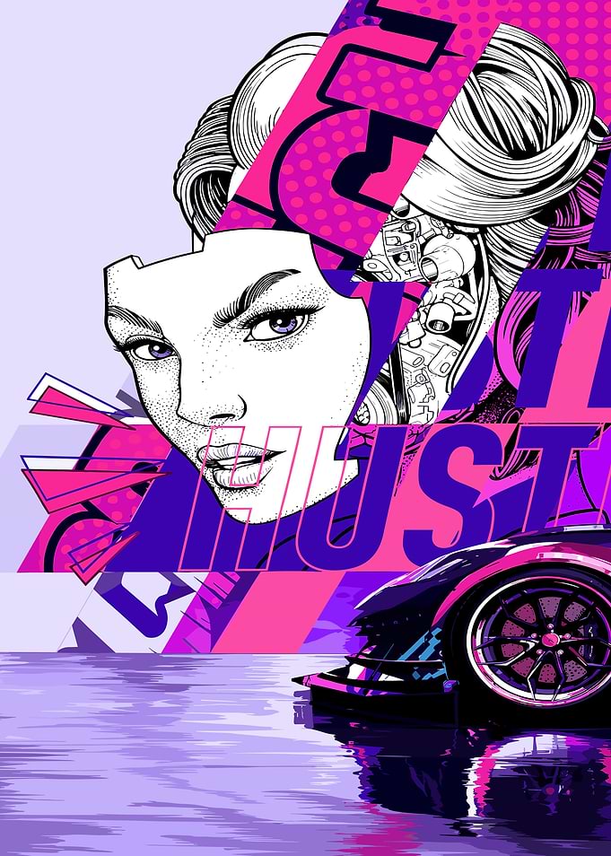 Need for Speed Heat Cyberpunk Woman and Sports Car