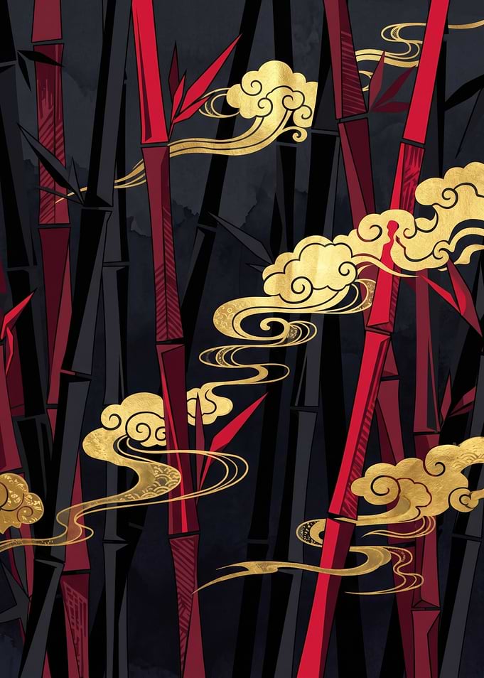 Luxury Gold Abstract Bamboo Forest Japanese Zen Wall Art