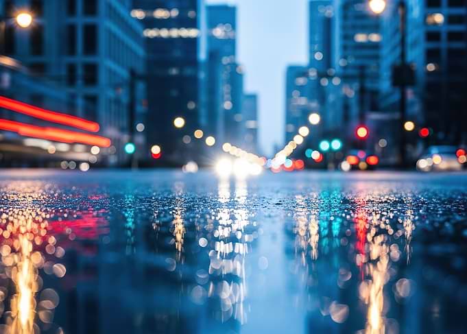 Rainy City Street at Night