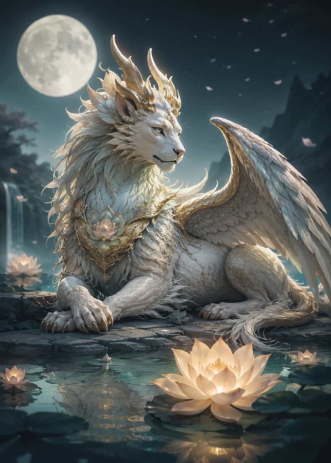 Mythical White Lion with Wings