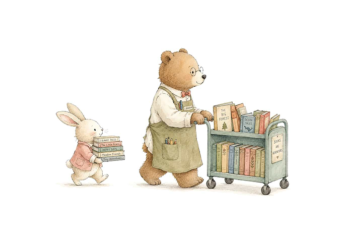 Bear and Bunny with Books