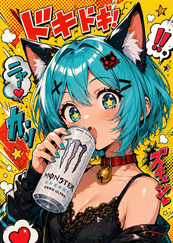 Anime Girl Drinking Monster Energy