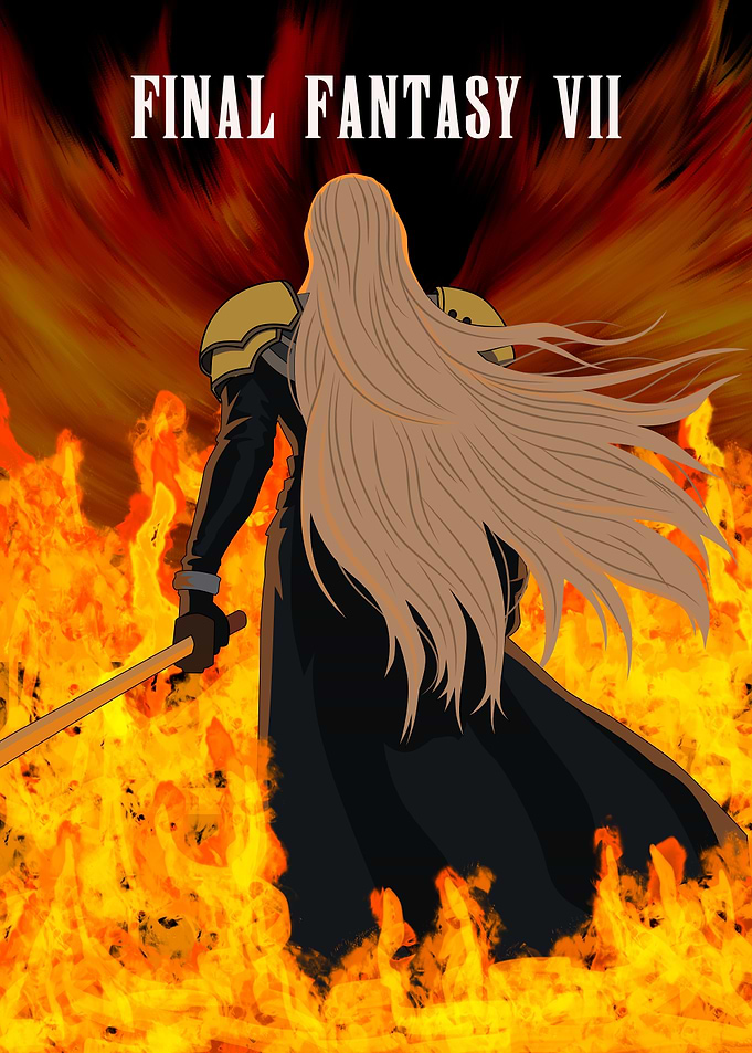 Sephiroth in Flames Final Fantasy VII