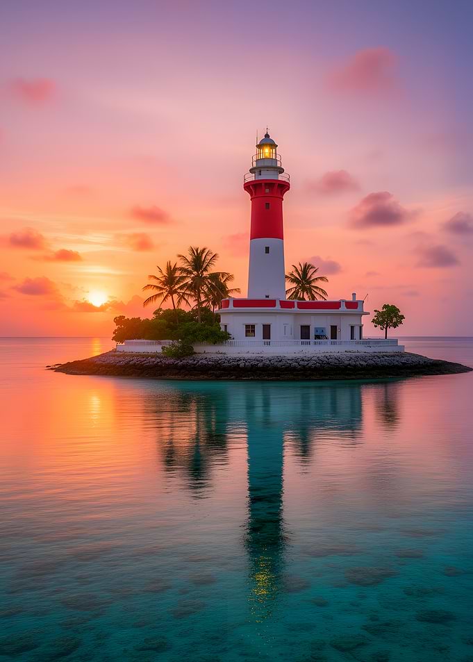Lighthouse at Sunset Reflection