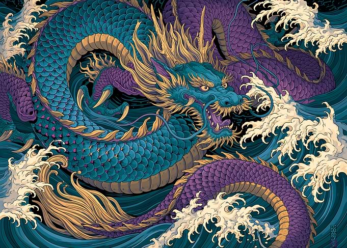 Dragon in Raging Waves