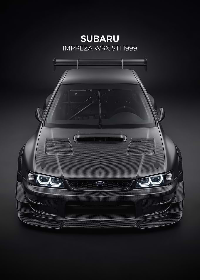 sleek Subaru Impreza WRX STI 1999 dark car poster