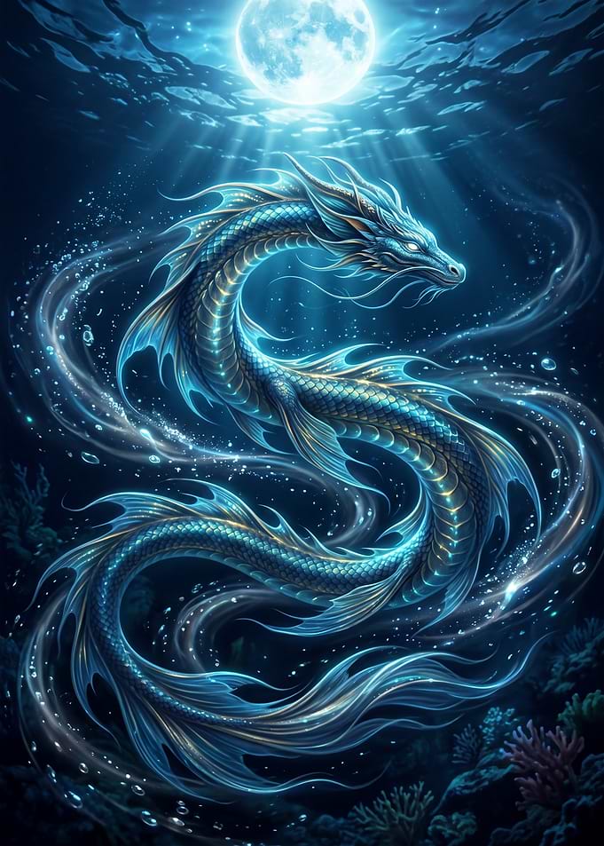 Underwater Dragon Under Moonlight