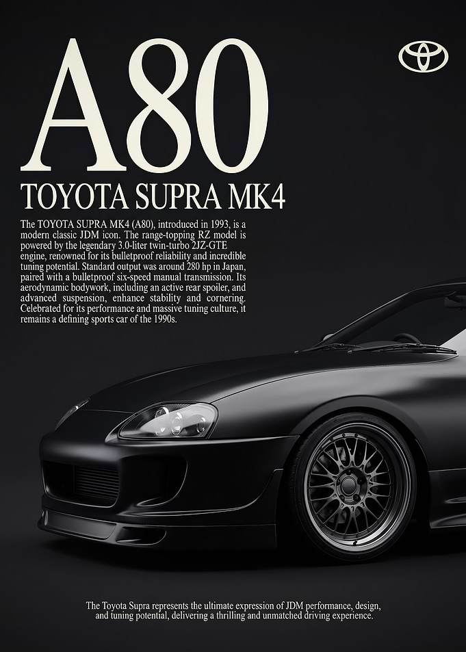 close up Toyota Supra mk4 sleek black Poster