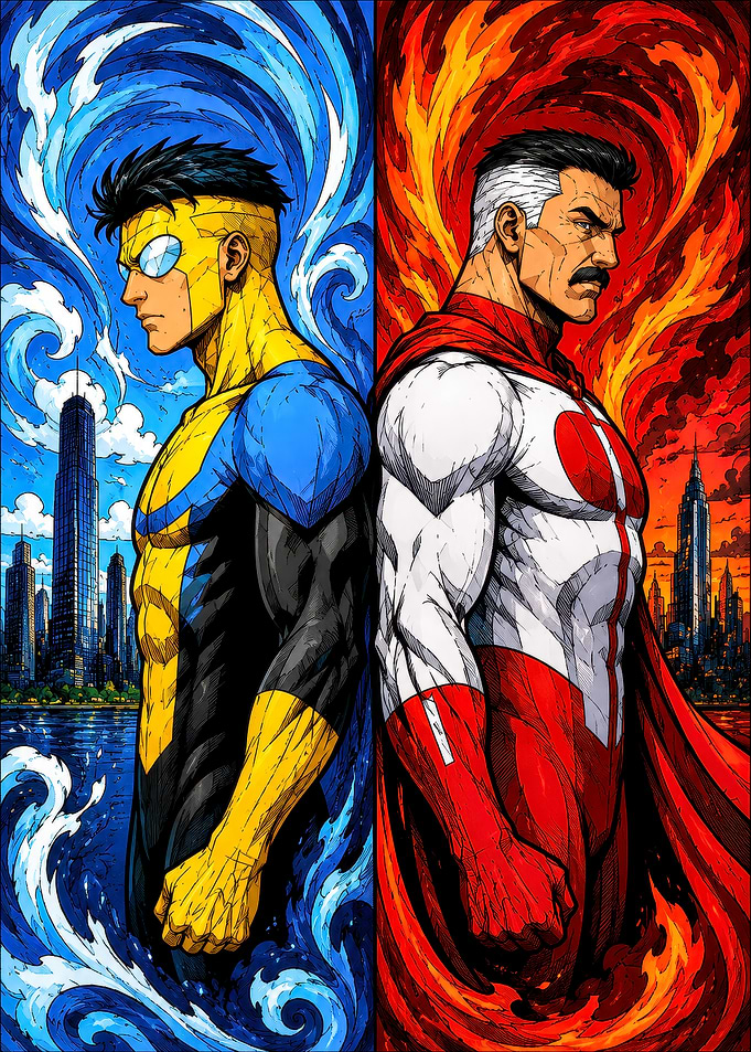 Invincible and Omni-Man Split Image