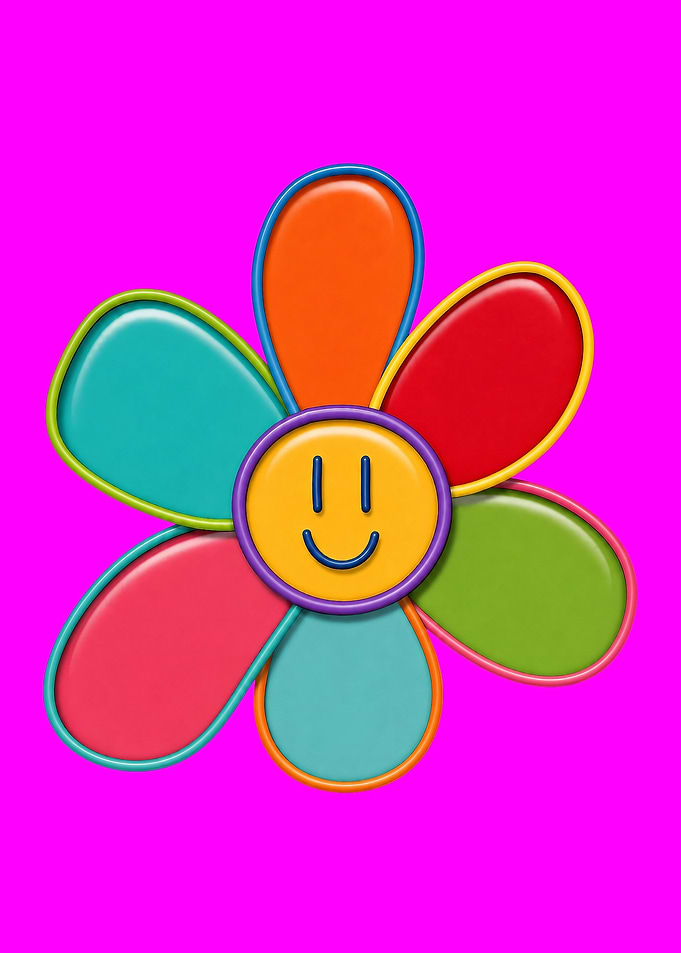 Colorful Flower with Smiley Face