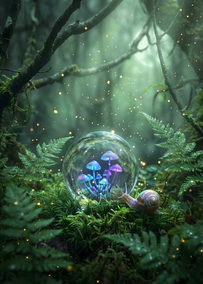 Magical Forest Snail and Mushrooms