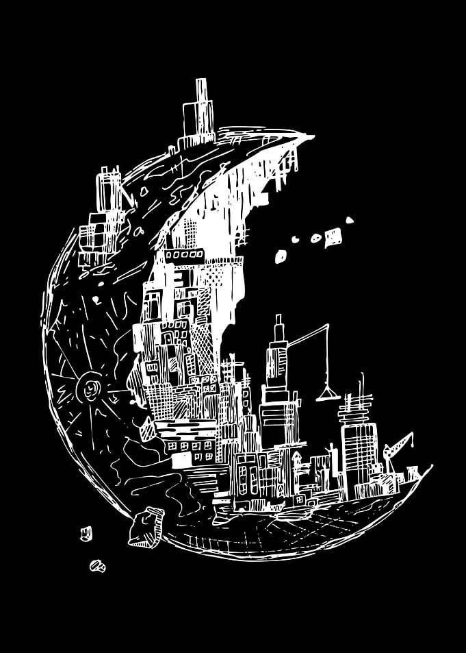 Crescent Moon Cityscape