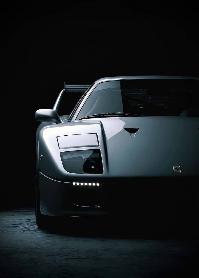 close up dark Ferrari F40 Front View car poster