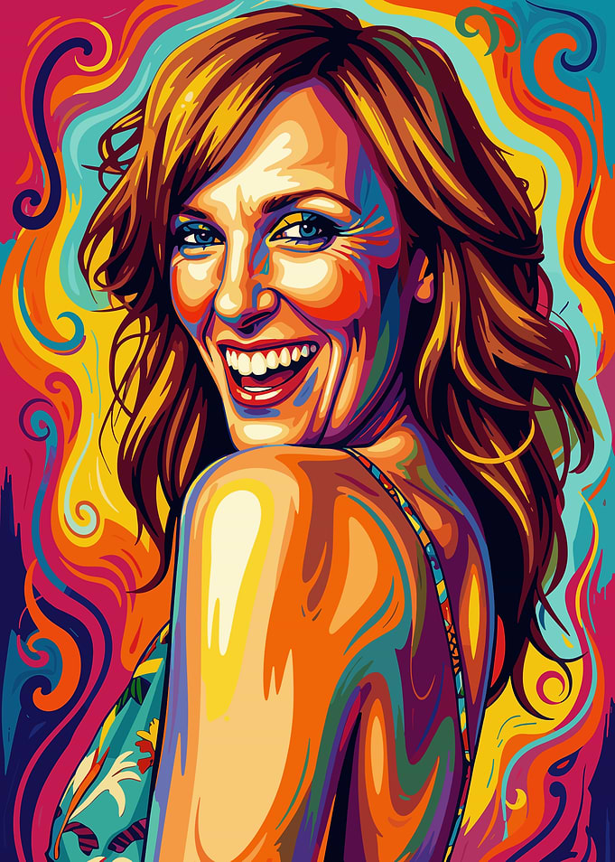Toni Collette Colorful Portrait of a Laughing Woman