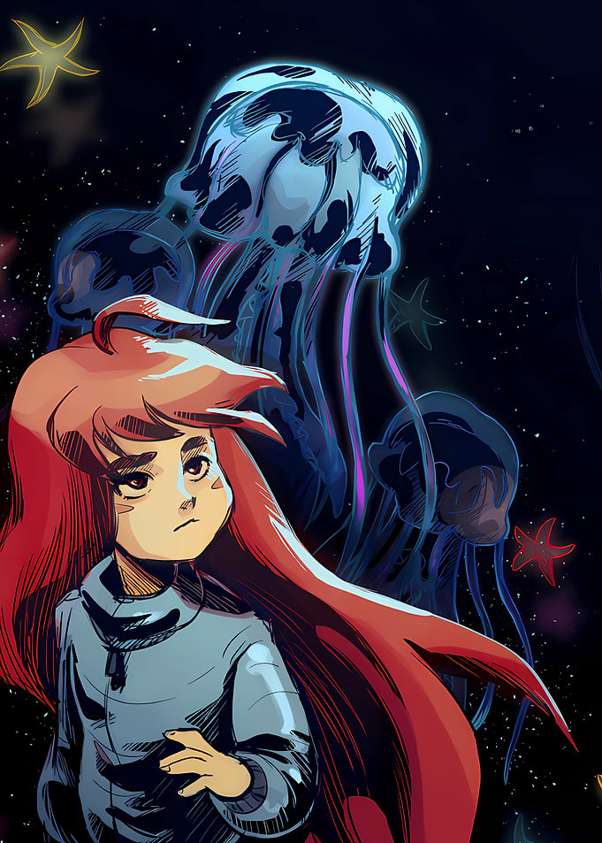 Girl with Red Hair and Jellyfish