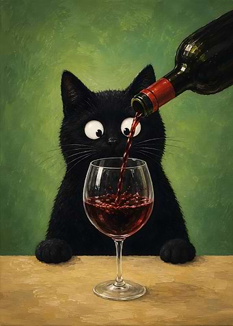Black Cat Pouring Wine