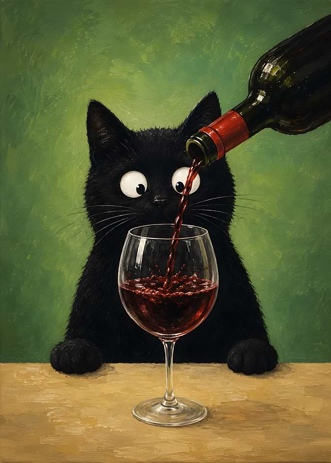 Black Cat Pouring Wine