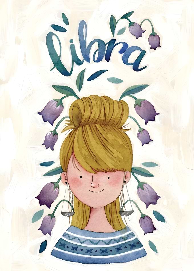 Libra Zodiac Girl with Flowers
