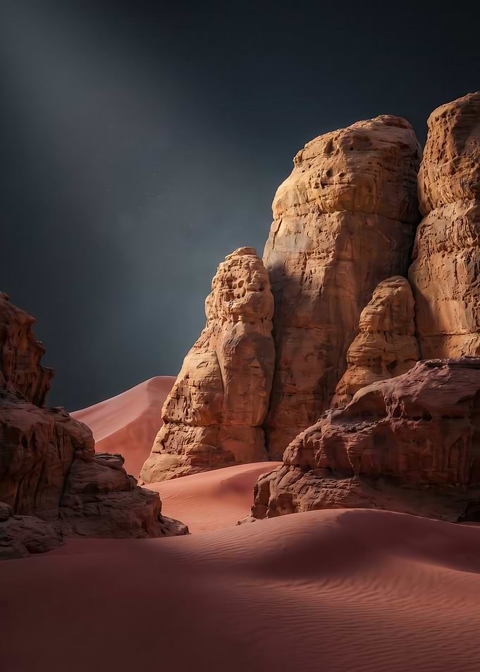 Desert Landscape with Sand Dunes and Rock Formations