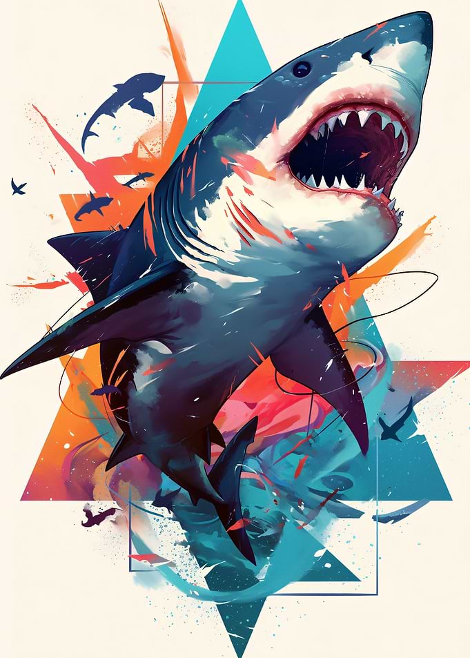 Aggressive Shark with Geometric Shapes