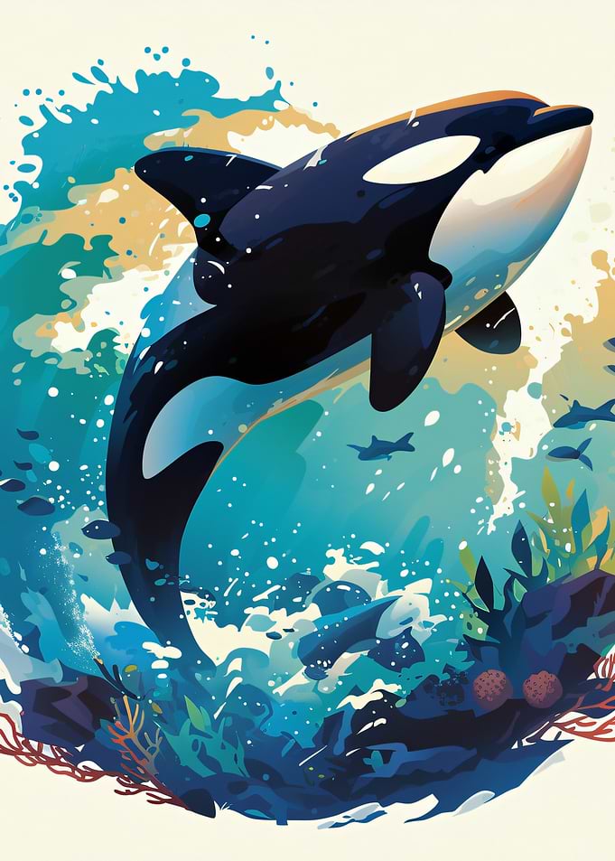 Orca whale breaching in ocean waves