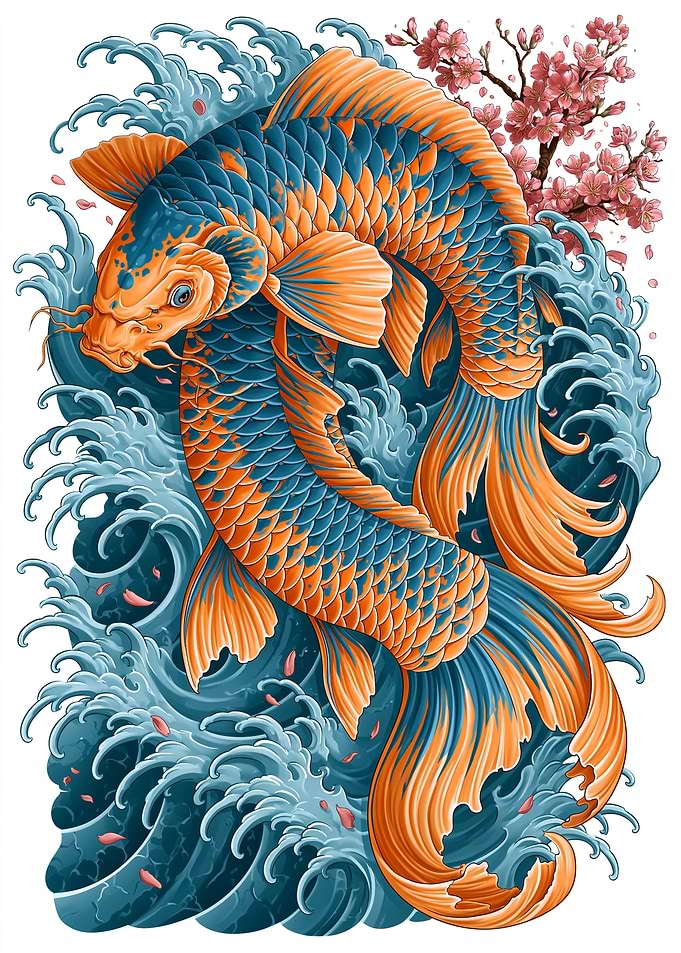 Koi Fish and Cherry Blossoms