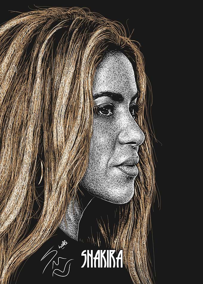 Shakira Scribble art style with Signature