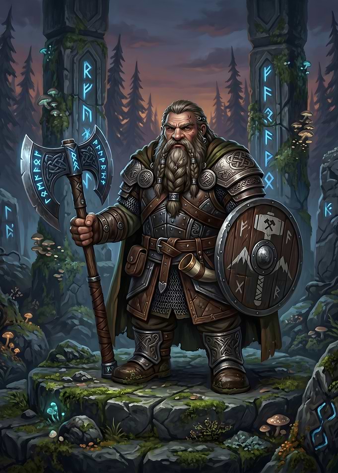 Dwarf Warrior with Axe and Shield