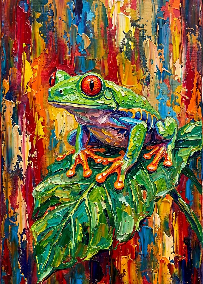 Vibrant Red-Eyed Tree Frog Painting