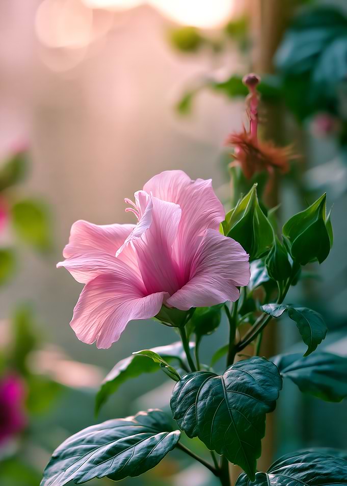 Pink Hibiscus Flower in Soft Light