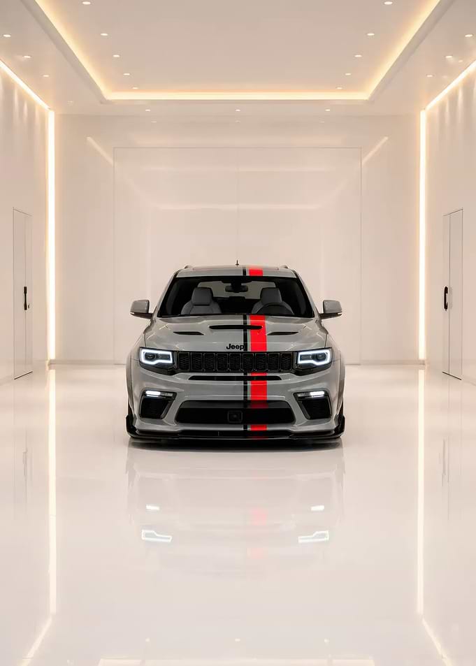 Grey Jeep Grand Cherokee SRT with Red Stripes