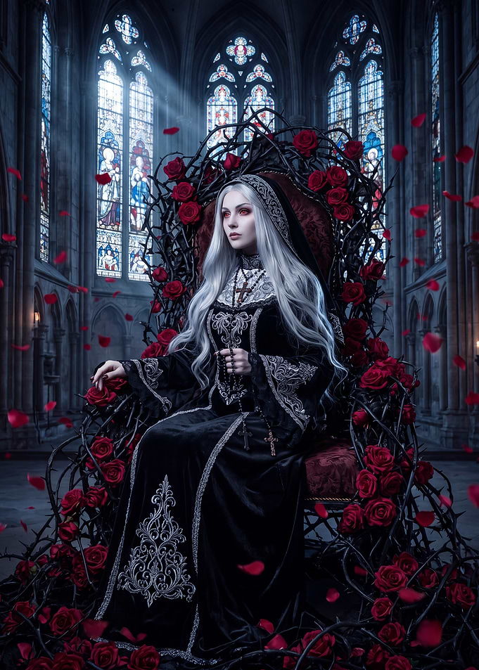 Gothic Queen on Rose Throne