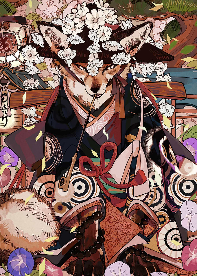 Anthropomorphic Fox in Traditional Japanese Attire