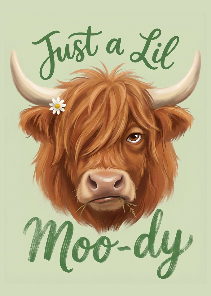 Highland Cow Portrait Sage Green Farmhouse Animal Lover Gift For Her