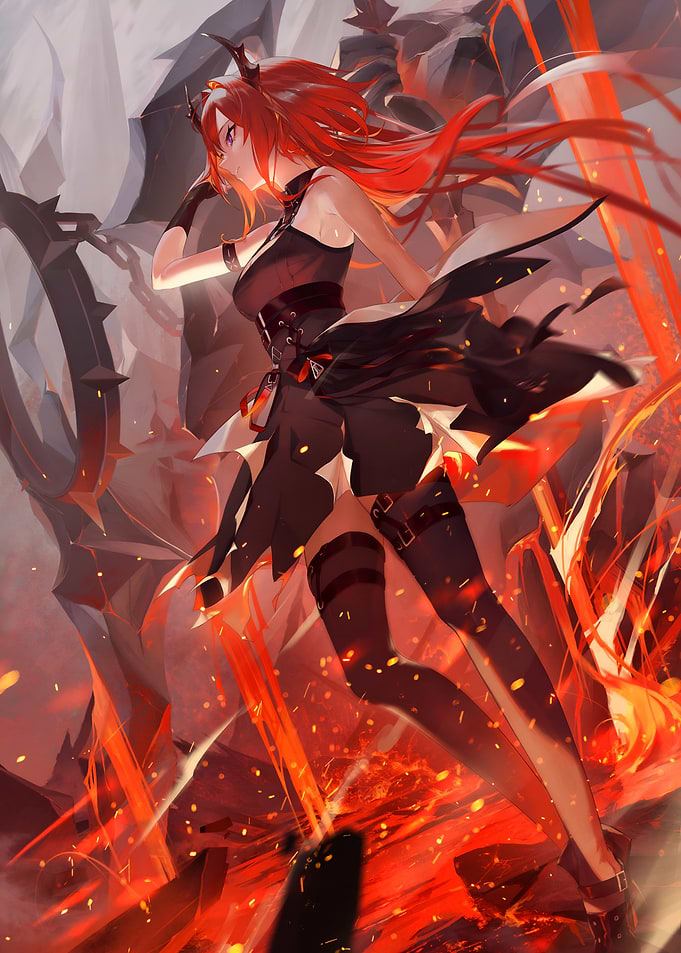 Fiery Anime Girl with Horns