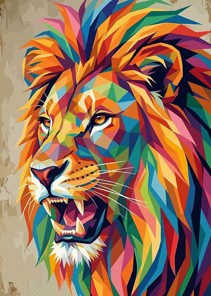 Colorful Geometric Lion Portrait