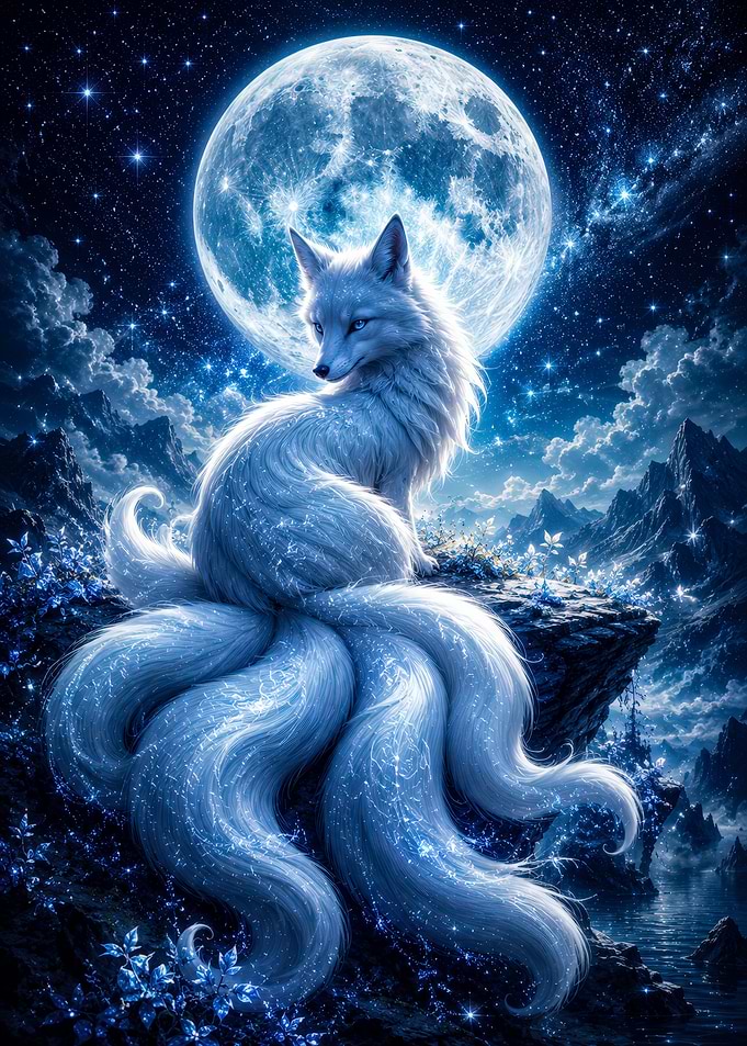 Mythical Fox Under the Moon